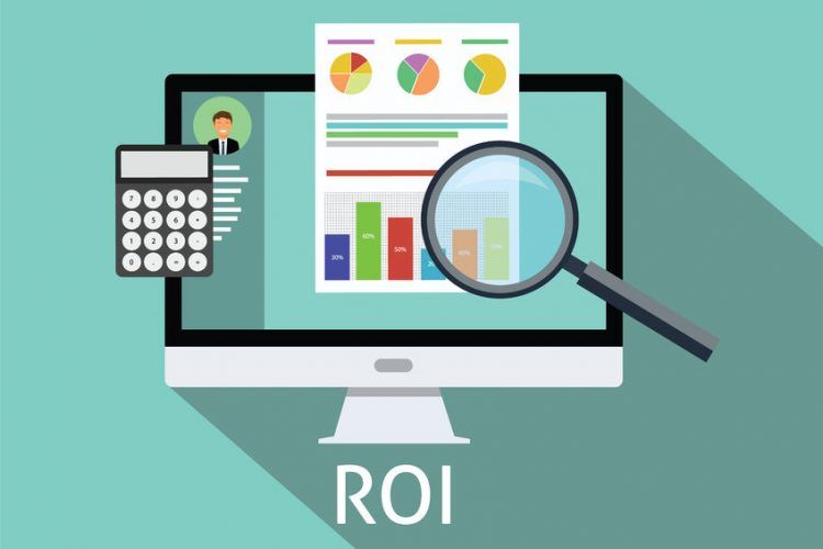 roi return on investment of social media computer calculator magnifying glass