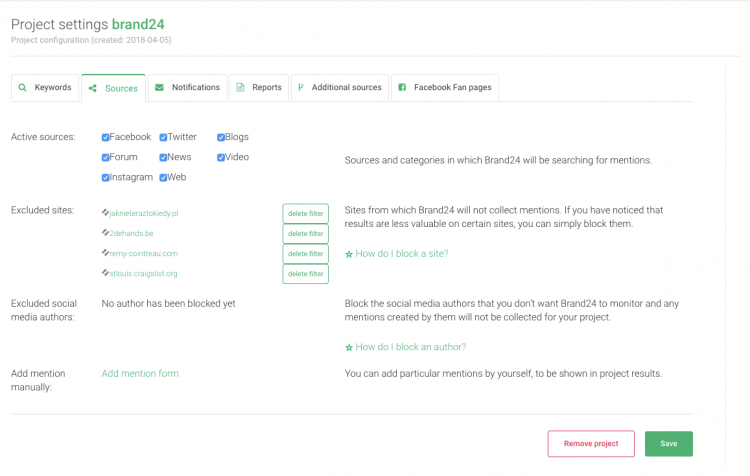 project settings showing where you c