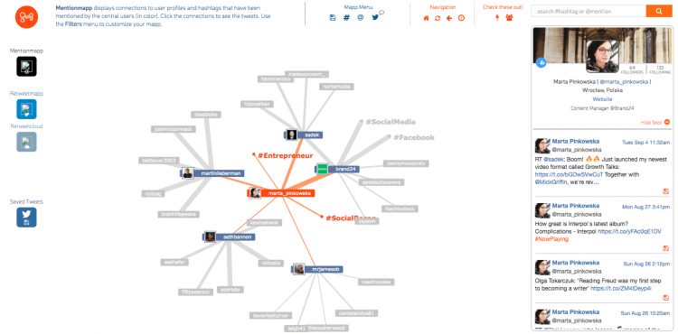 print screen of Mentionmapps a Twitter analytics tool