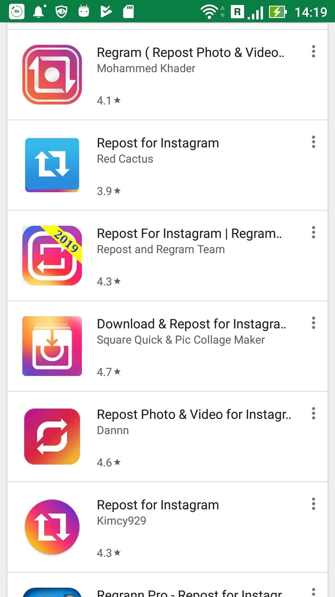 sample of third party regram apps for Instagram that are available in the Google Play store