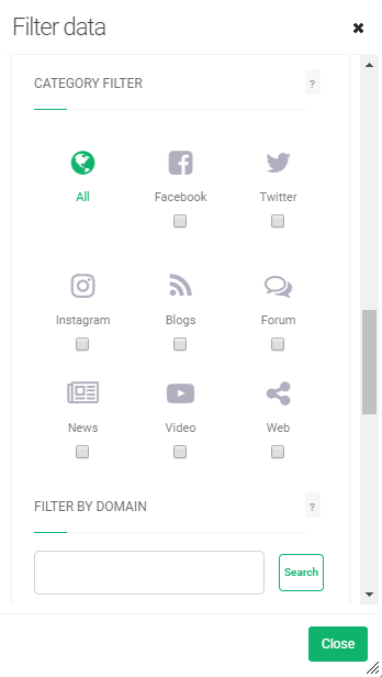 Category filter inside Brand24 dashboard