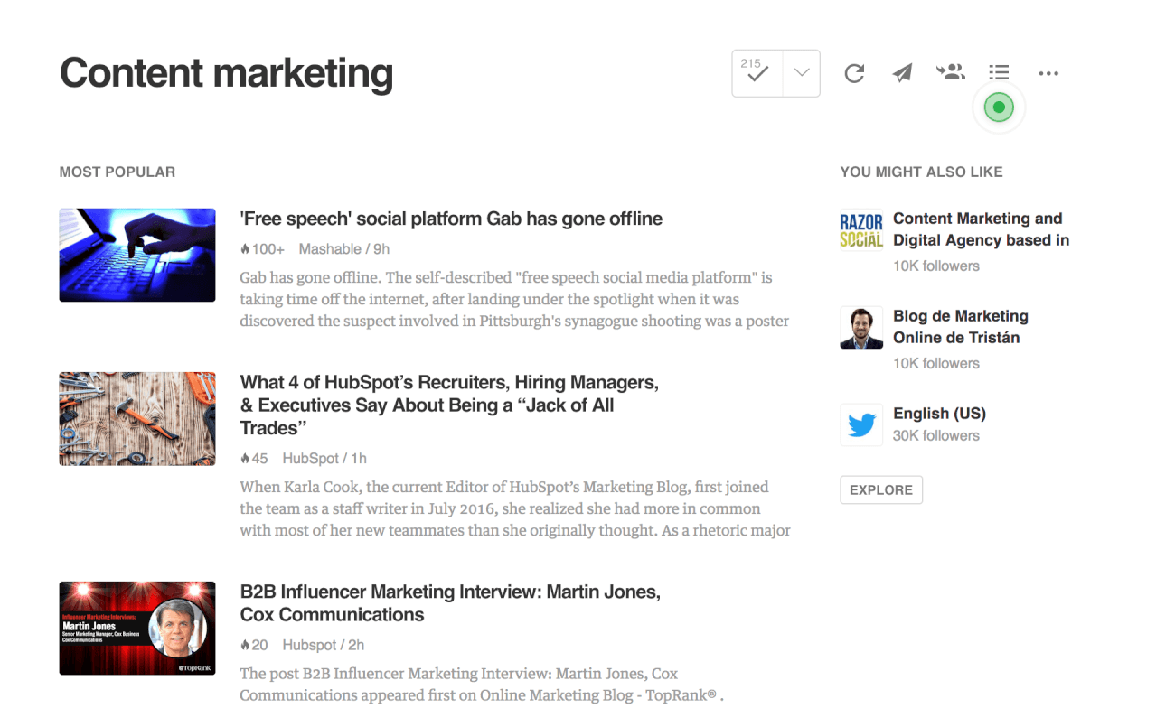 print screen from Feedly, a competitor research tool for content