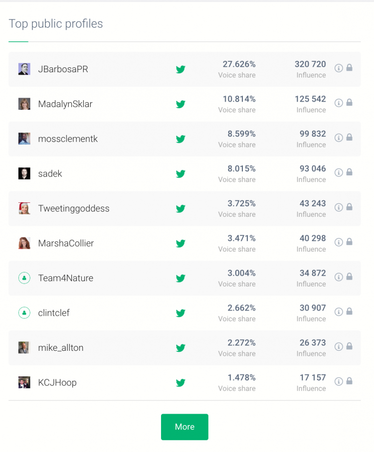 print screen of Brand24 showing the most influential authors you could work with while preparing your digital marketing strategy for higher education