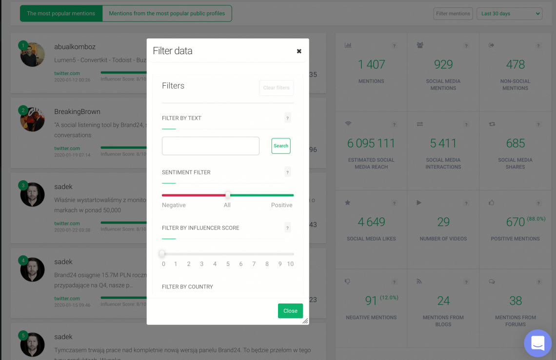 a filter menu where you can narrow down social media platforms for your social media campaign for a beauty brand