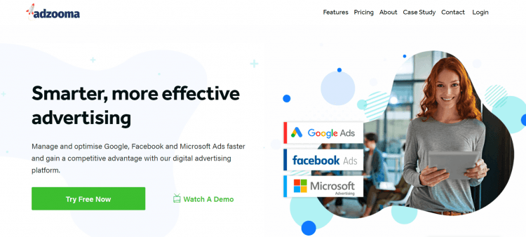 Print screen presenting the home page of Adzooma, a SaaS tool, which is offering a special discount for Black Friday and Cyber Monday.