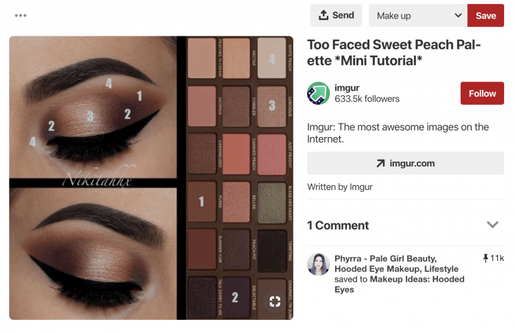 a print screen of a social media campaign for a beauty brand Too Faced on Pinterest