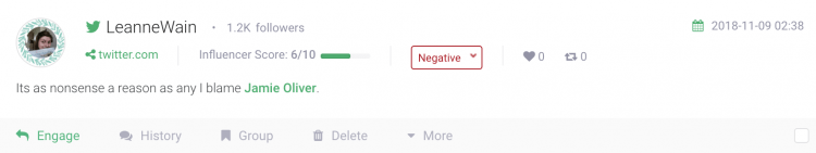 an example of a tweet with a negative social media sentiment based on the social media sentiment analysis