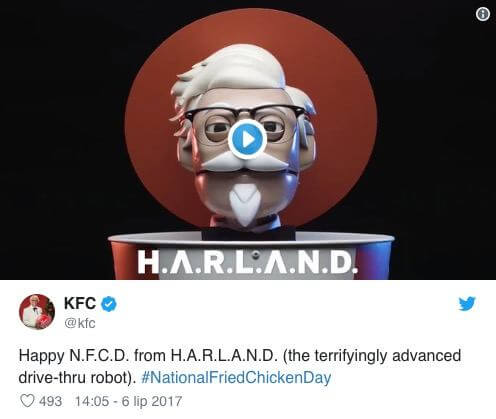 Captura de pantalla de una publicación de KFC en Twitter que muestra un hashtag de marketing