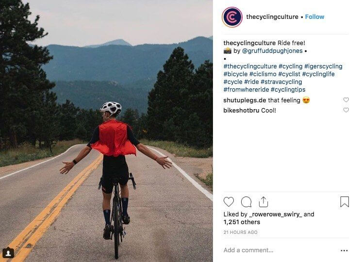 Captura de pantalla de una publicación de Instagram del perfilcyclingculture