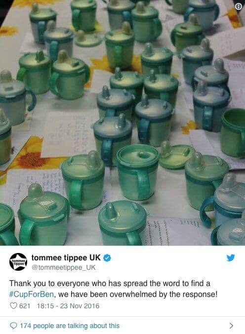 A screenshot of a Twitter post containing the original #CupForBen hashtag