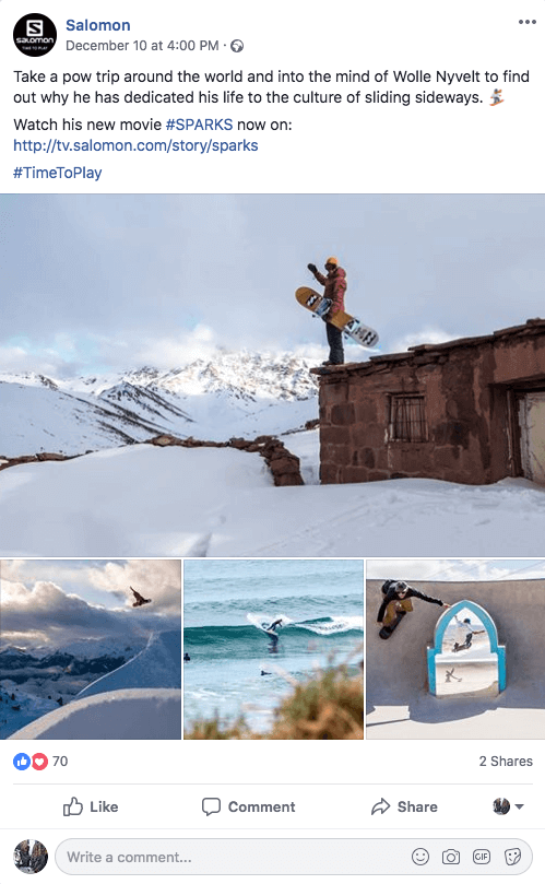 A screenshot of a Facebook post from Salomon's fanpage