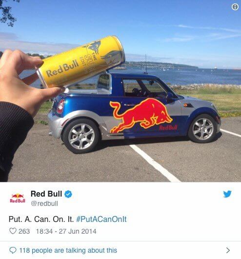 A screenshot of Red Bull's tweet using #PutACanOnIt hashtag