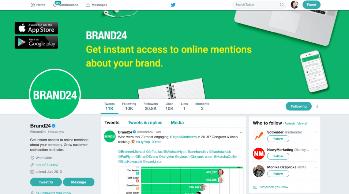 an example of Twitter business account