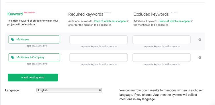 Project creator inside Brand24 web and social media monitoring tool