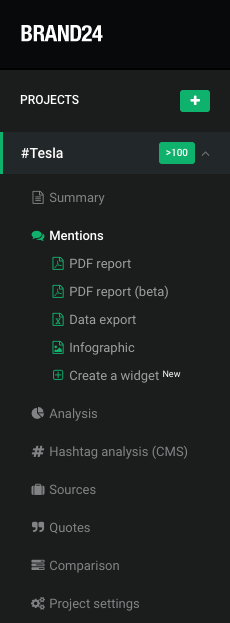 Panel inside Brand24 web and social media monitoring tool