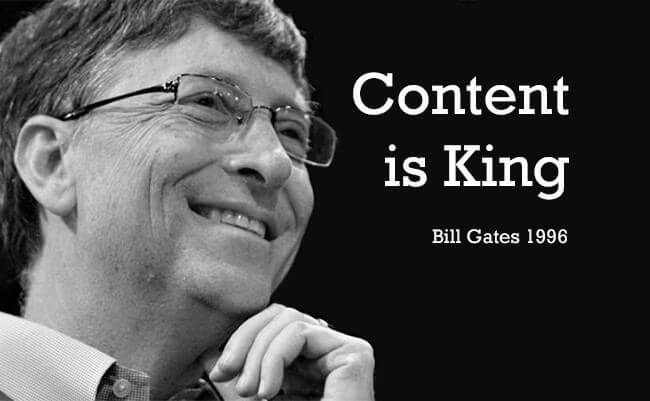 An image depicting Bill Gates and the content is king quote
