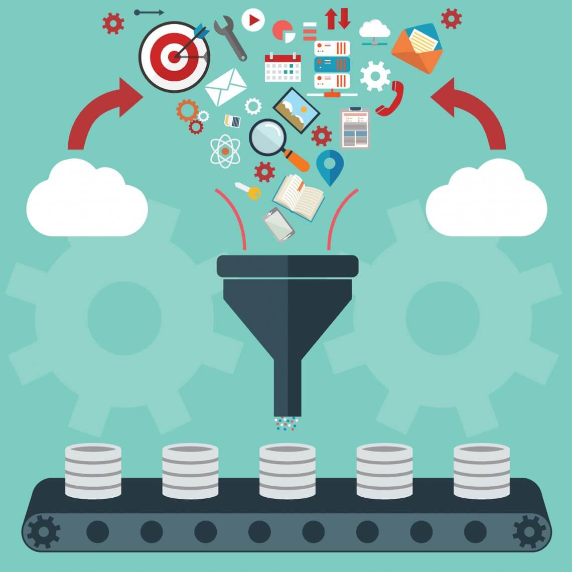 Flat design illustration concepts for creative process, big data filter, data tunnel, analysis concept.
