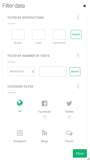 print screen from Brand24 where you can fill in the number of interactions filter