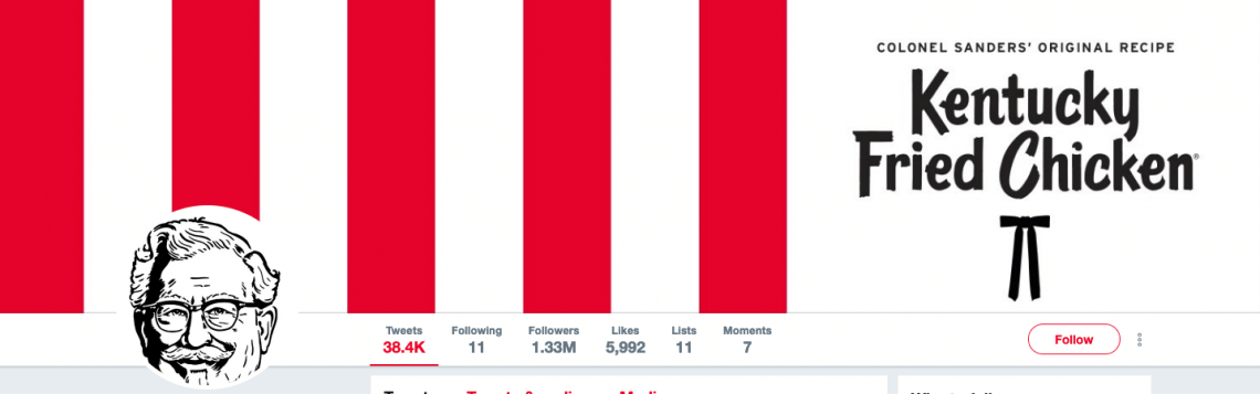 print screen of KFC's Twitter profile