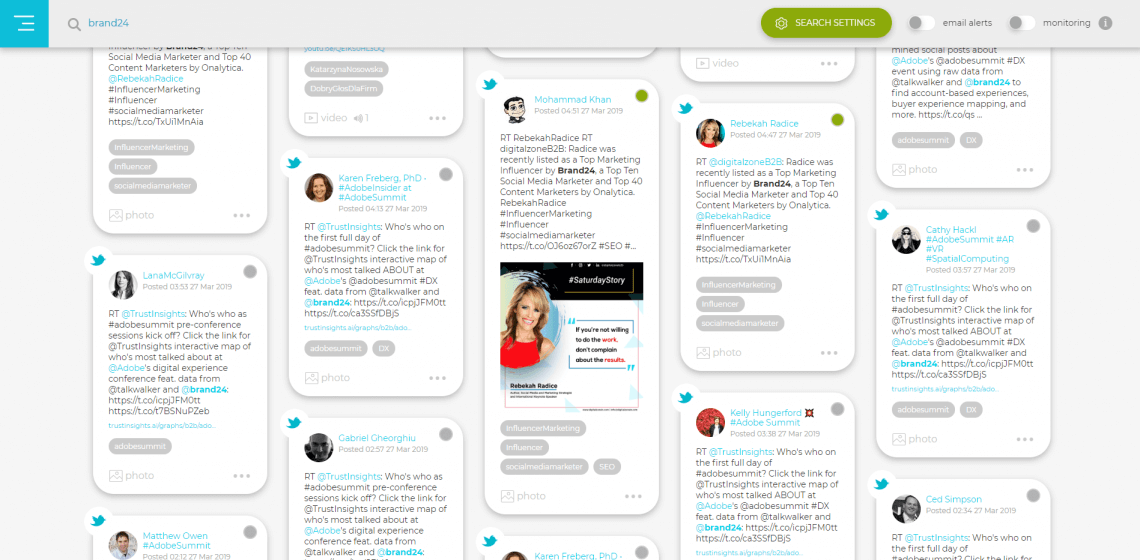 A screenshot of social mentions inside Social Searcher