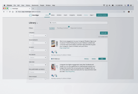 a print screen from a social media management tool called MeetEdgar