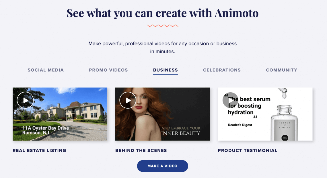 print screen from Animoto, a social media marketing tool for videos