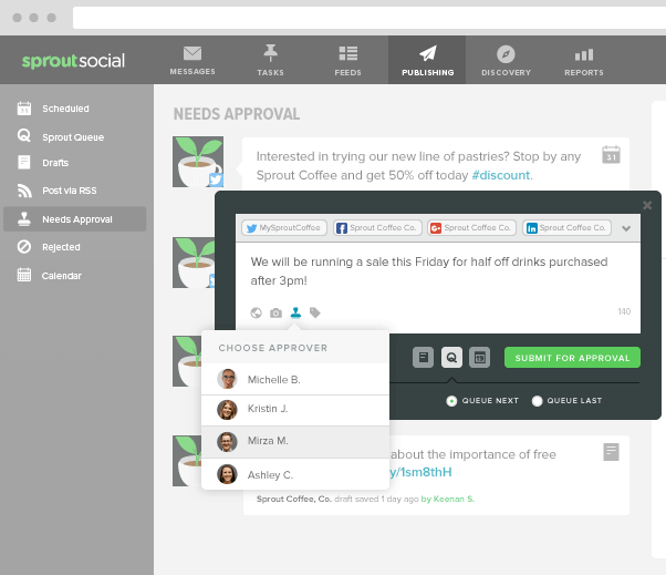 print screen from social media marketing tool, Sprout Social