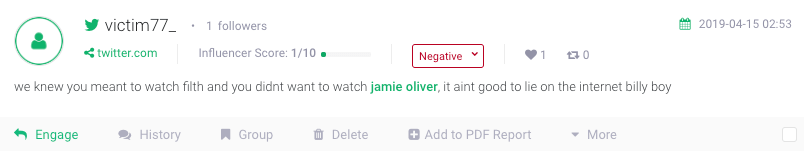 a social media mention with negative sentiment