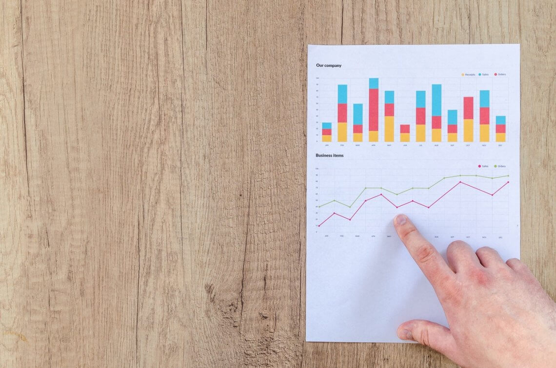 a person pointing finger at a graph