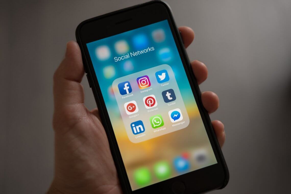 a person holding a smartphone with different social media apps on the screen