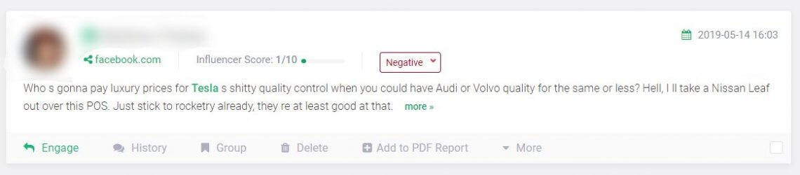 Tesla negative mentions