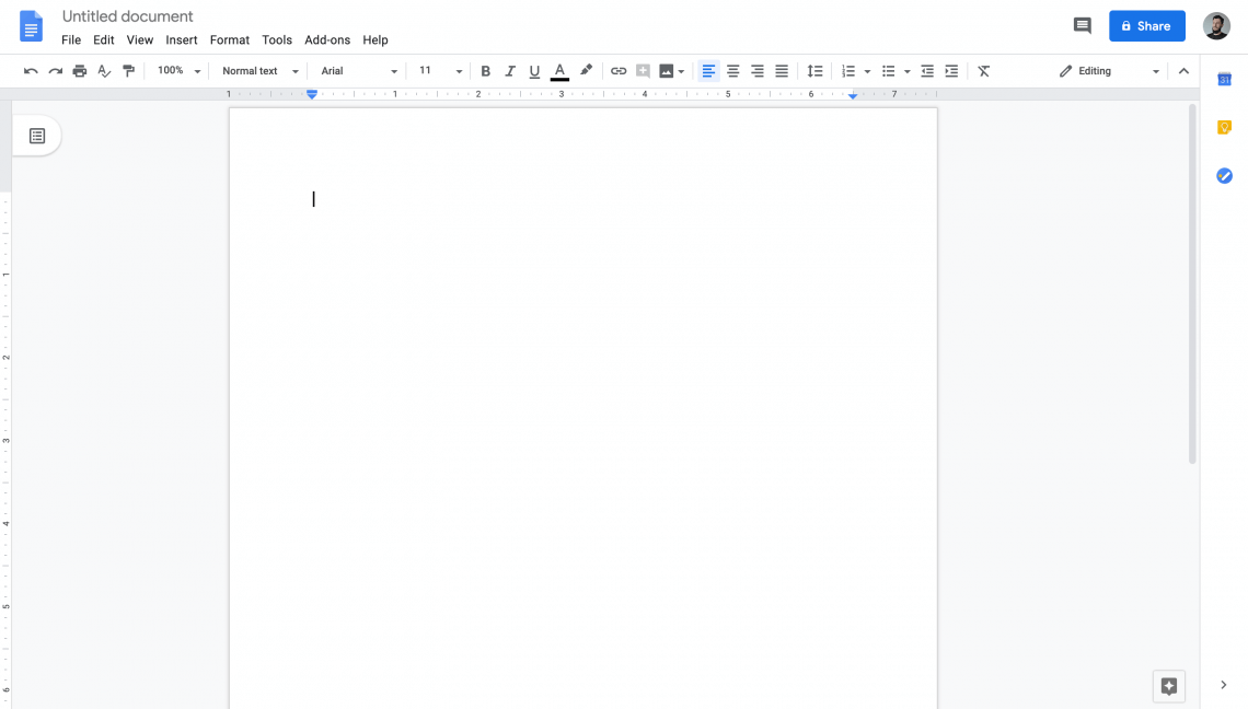 Captura de pantalla de Google Docs, una herramienta de edición de texto que puede utilizarse como herramienta de relaciones públicas.