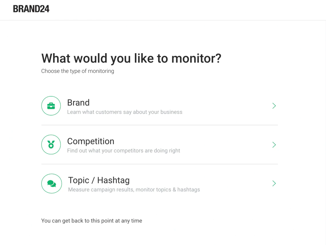 project creation wizard where you can enter the keywords you'd like to monitor