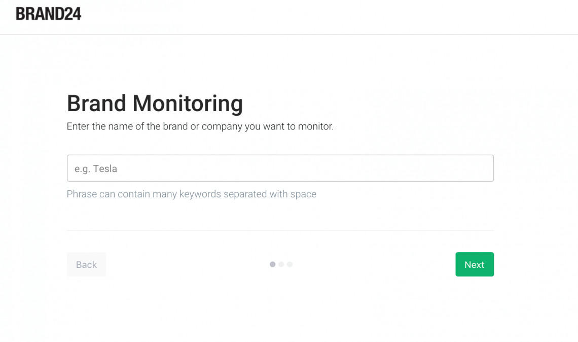brand reputation monitoring project creation tool where you can enter the keywords you'd like to track