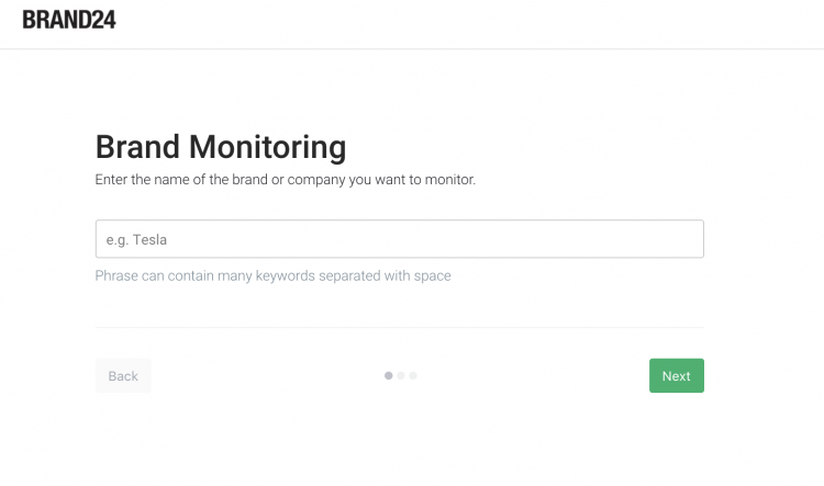 brand reputation monitoring project creation tool where you can enter the keywords you'd like to track