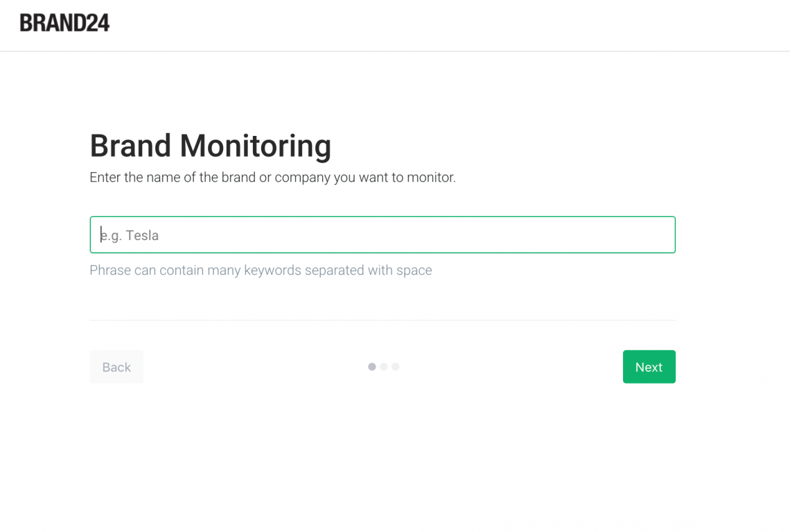 project creation wizard where you can monitor specific brands for your brand awareness campaign