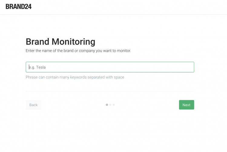 project creation wizard where you can monitor specific brands for your brand awareness campaign