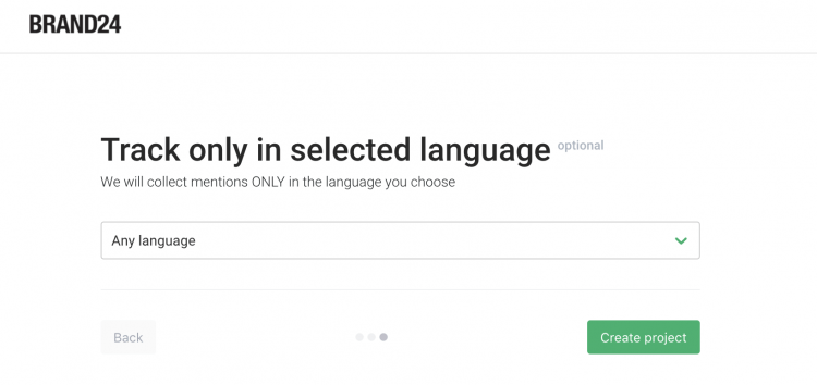project creation wizard where you can specify the language of your brand awareness measuring project