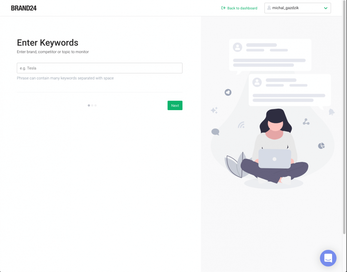 project creation wizard in Brand24, a media monitoring tool that also offers sentiment analysis
