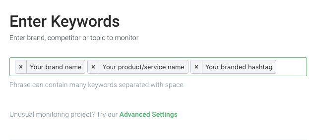 print screen presenting which keywords you should monitor to manage your brand reputation by using brand24 media monitoring tool