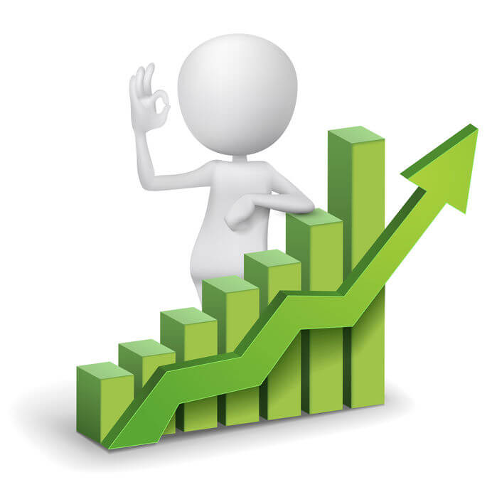picture presenting 3d man presenting green chart