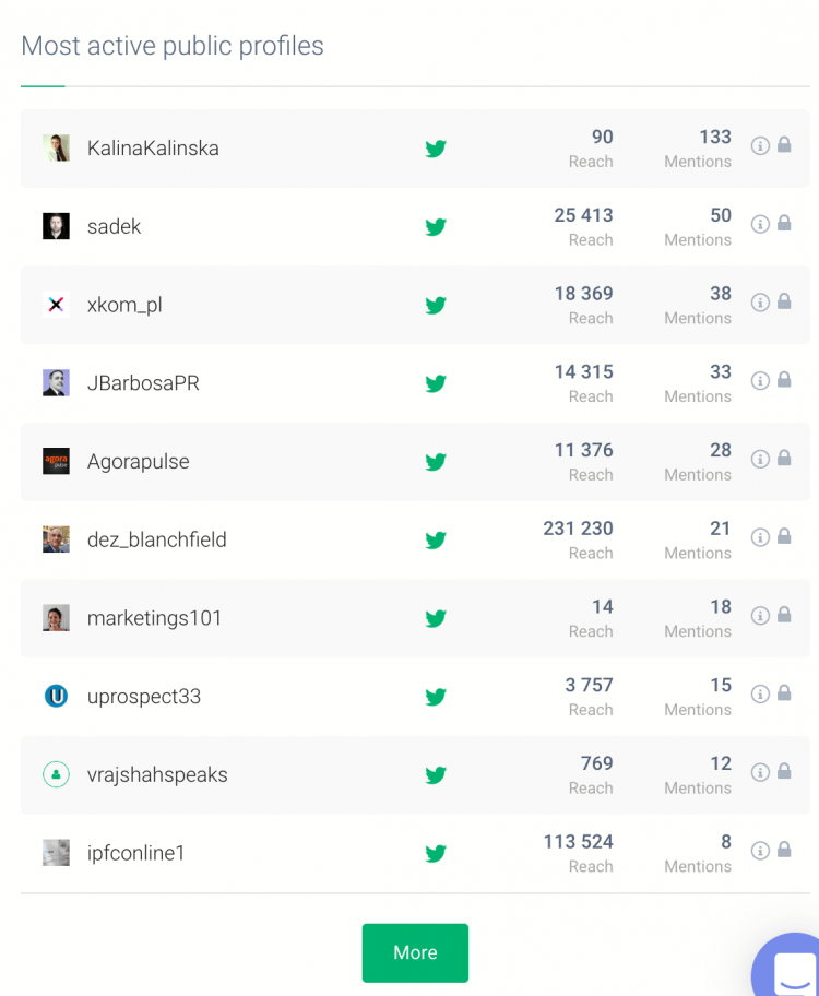 a table of the most active social media authors you can cooperate with in your social media influencer campaign 