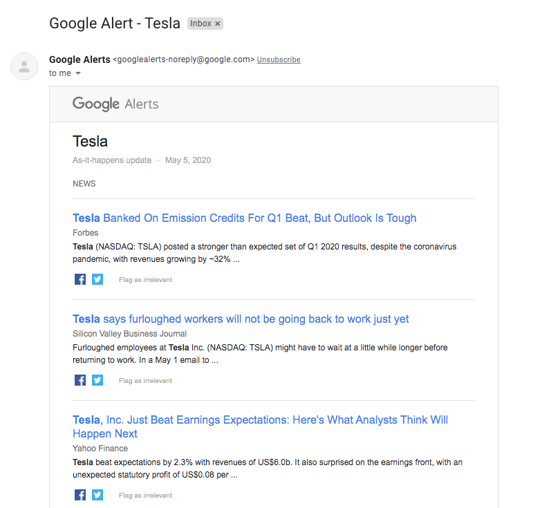 La imagen muestra una notificación por correo electrónico sobre las menciones de Google Alerts