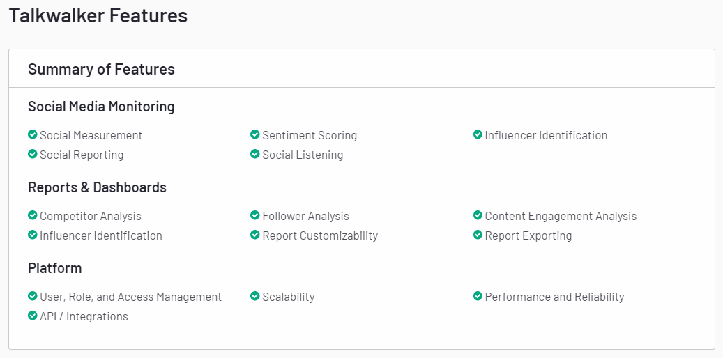 A screenshot of Talkwalker's features