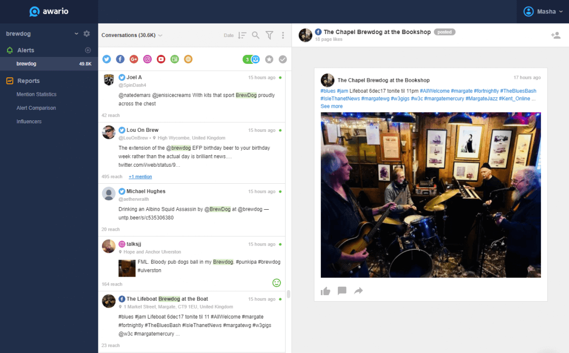 A screenshot showing Awario dashboard
