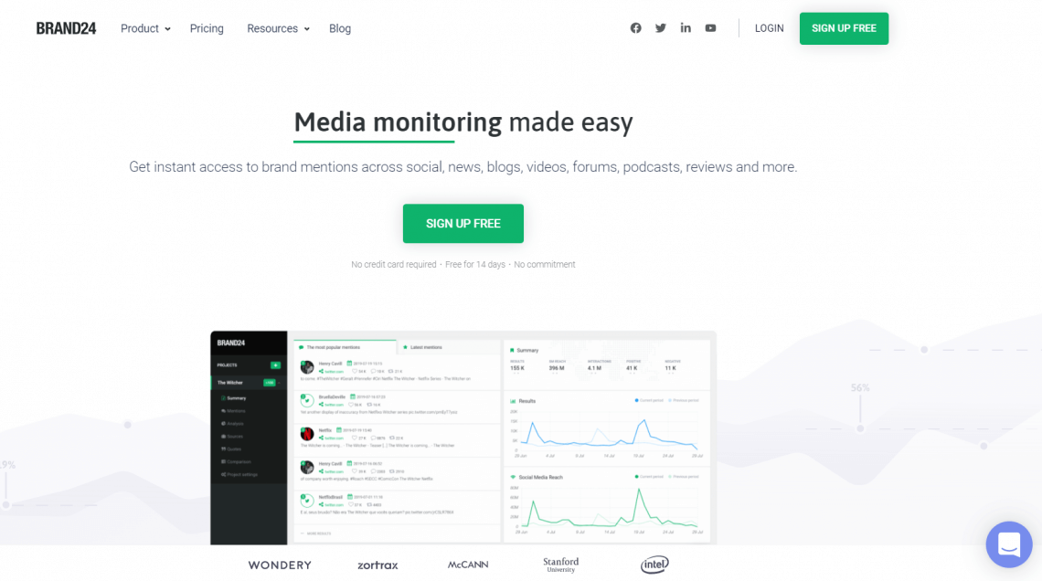 A screenshot of Brand24 website