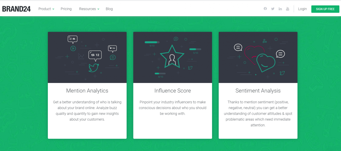 A screenshot showing Brand24 features