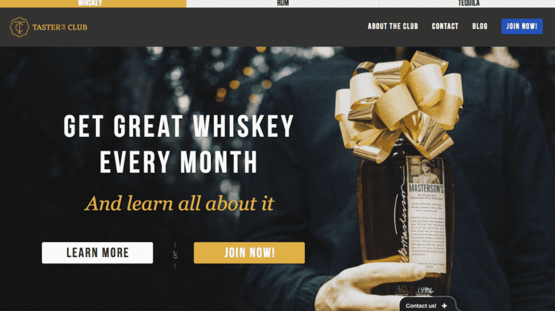 a print screen of a landing page of whisky subscription
