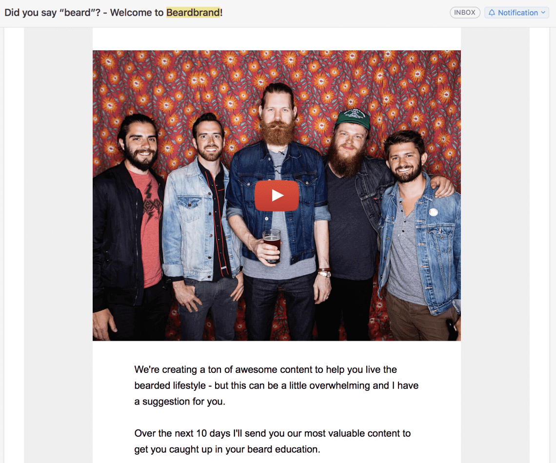 écran d'impression de la lettre d'information de Beardbrand