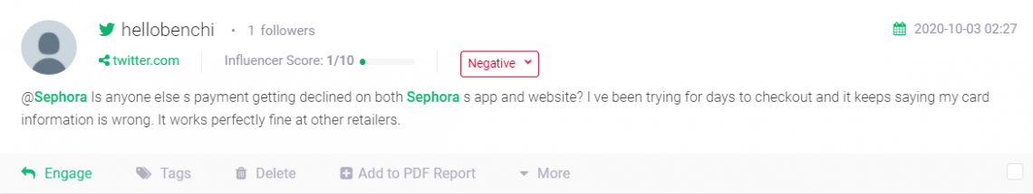 A screenshot of an example online customer insight
